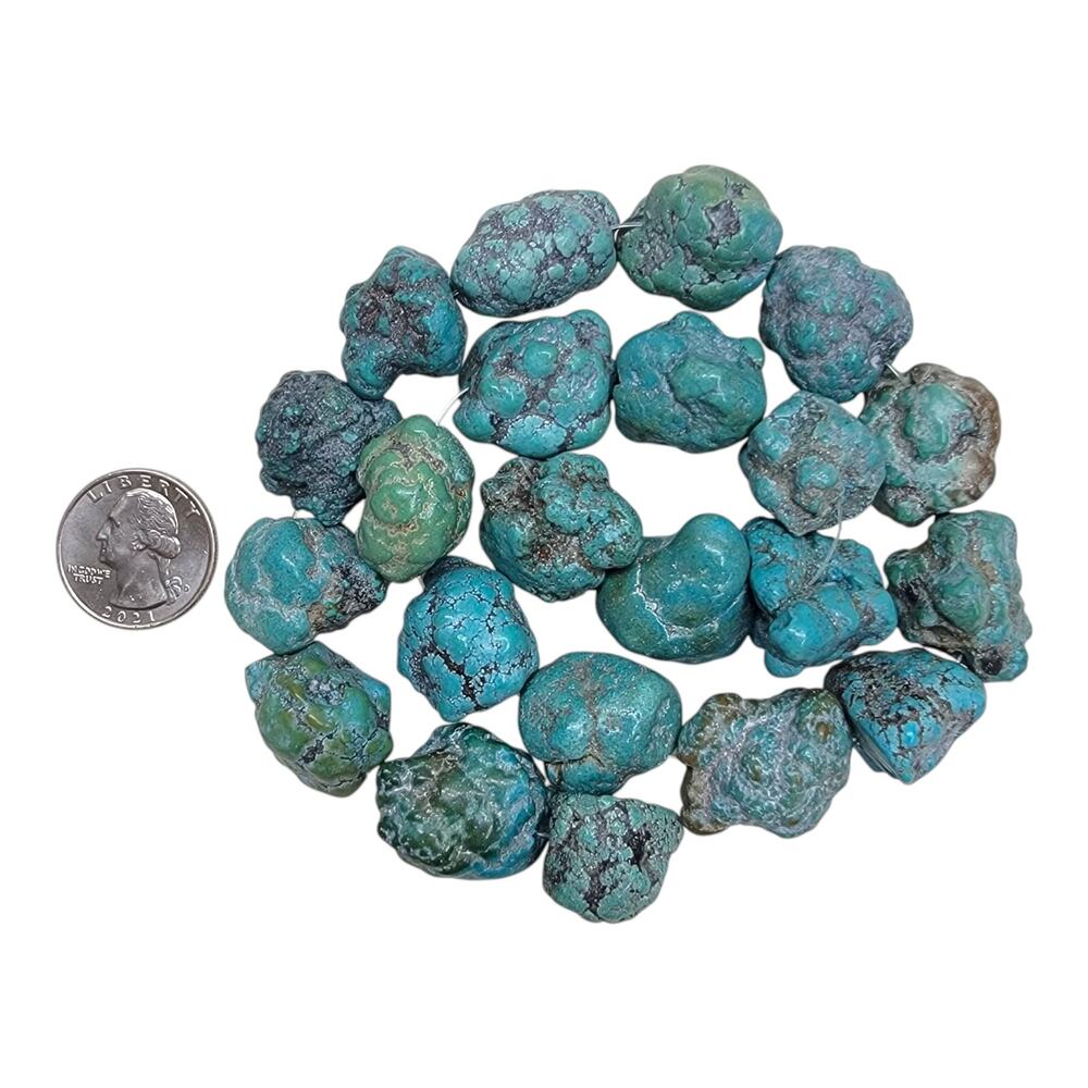 Vintage Chunky Turquoise Nugget Beads Strand Heavy 7oz Large Freeform Raw 19"
